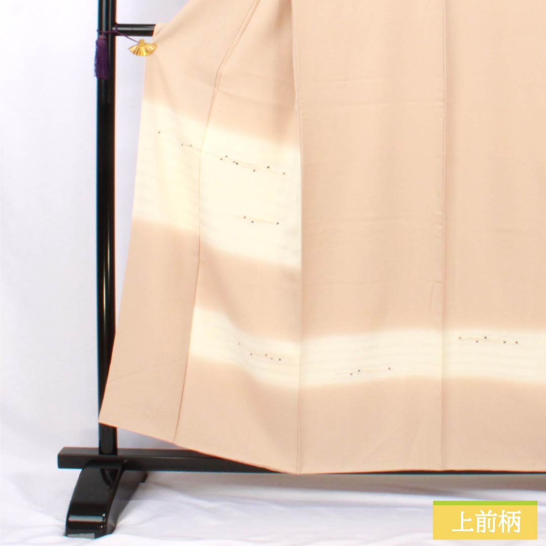 訪問着 正絹 Sランク 袷 身丈157cm 裄丈68cm 薄肉色（うすにくいろ） ボカシ染 付下げ 抽象模様 はれやか加工 橙系 1112007192326