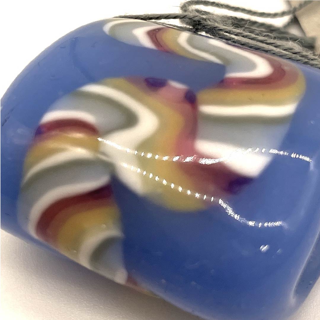 (New old stock) Obi fastener, ceramic, casual, sky blue, glass bead, spiral, geometric pattern, length approx. 2.5cm, width approx. 3cm, S rank, light blue, 1137000152924