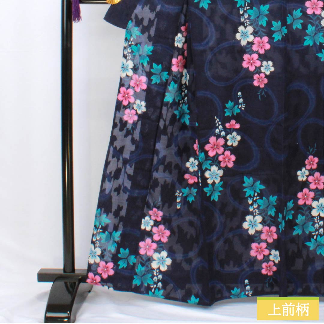 浴衣 木綿 身丈162cm 裄丈69cm Sランク 紗 紺系 褐色（かちいろ） 撫子 1118006402418