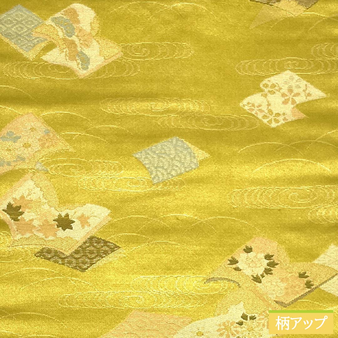 希少4Lサイズ　エレガントゴージャスな高級寿光織色留訪問着　高級袋帯　4点セット リサイクル着物】名古屋帯 正絹 Sランク 金色（かないろ） 和本