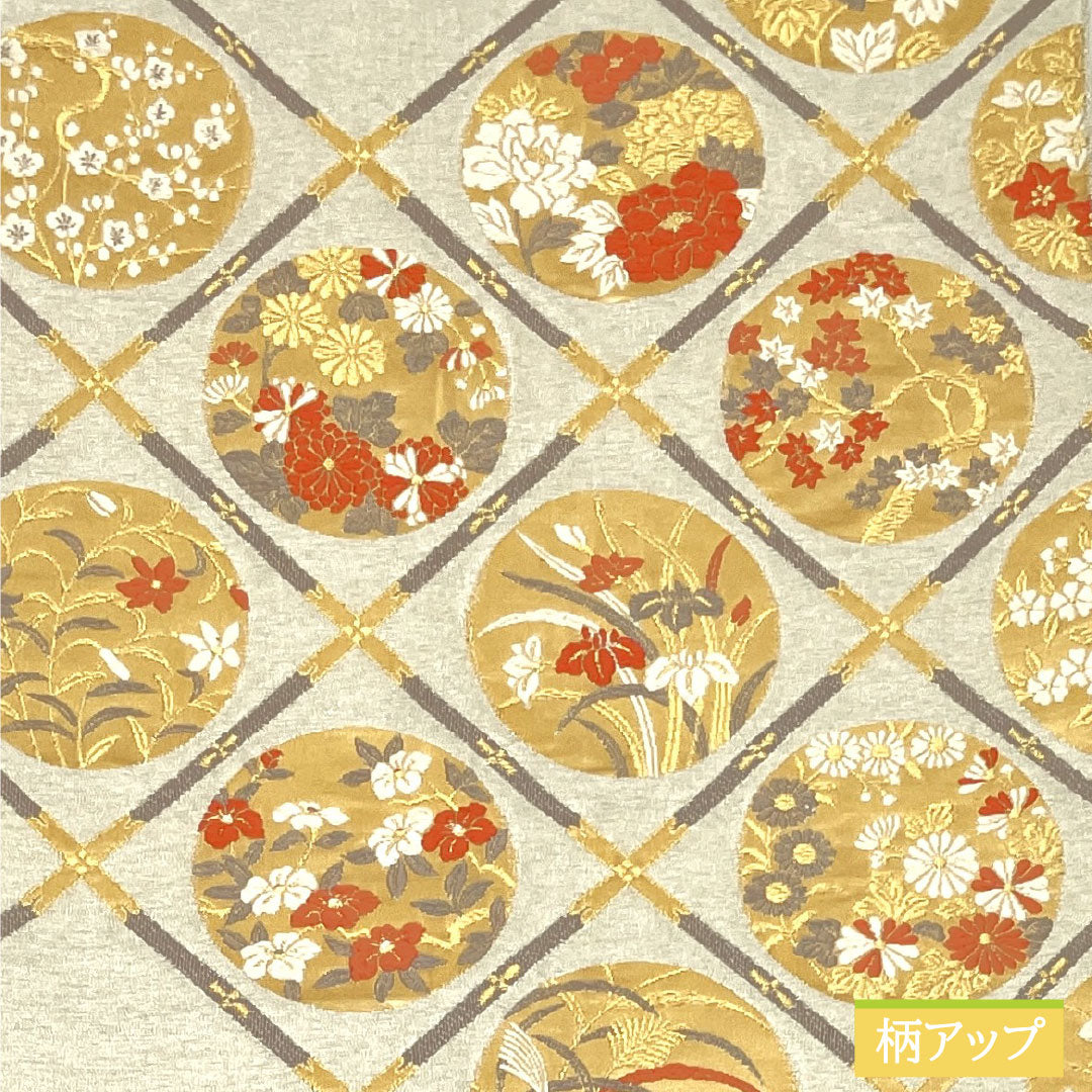 袋帯 正絹 Sランク 天井画 綴れ織 花紋   帯丈424cm ポイント柄 フォーマル 銀系 1123016822322