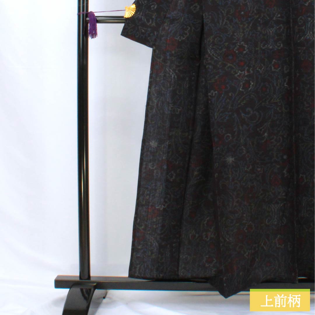 紬 正絹 Sランク 身丈157cm 裄丈66cm 相済茶色（あいすみちゃいろ） 抽象模様 単衣 紺系 1116004152318