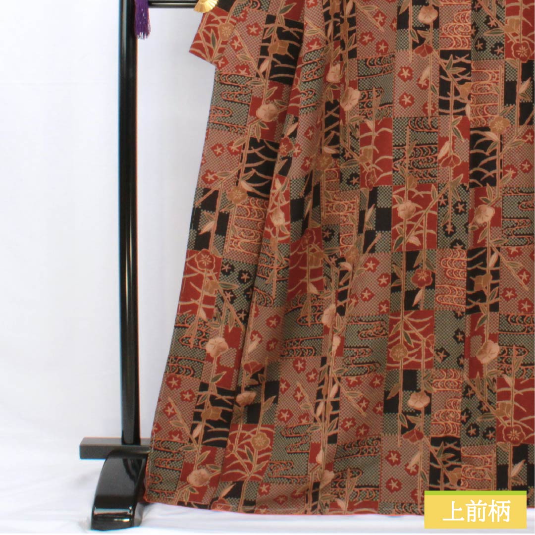Small pattern, polyester, length 169cm, sleeve length 66.5cm, lined, copper-red, checkered, floral pattern, washable, basting thread included, S rank, gradient, 1115005772599
