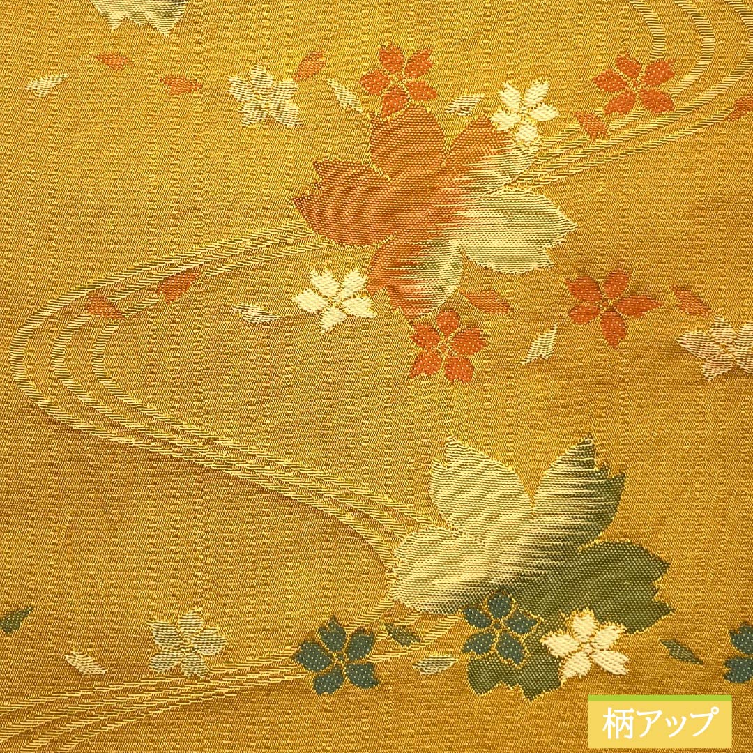【未仕立】半幅帯 ポリエステル Sランク 晒柿色（されがきいろ） 古典柄 桜 流水 広幅 帯丈410cm 茶系 1125003402414