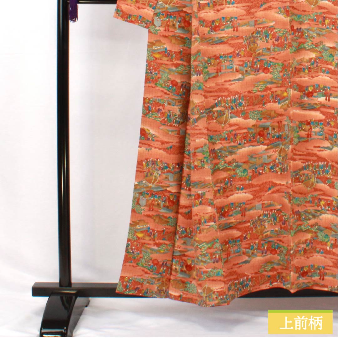 小紋 正絹 身丈155.5cm 裄丈66cm 袷 銅色（あかがねいろ） 時代絵巻 Sランク 茶系 1115005042314