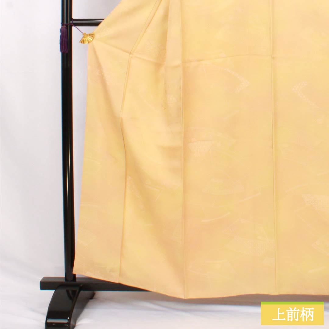色無地 正絹 Aランク 身丈160cm 裄丈64.5cm 薄柑子色（うすこうじいろ） 密陀僧色（みつだそういろ） ぼかし染め 扇面 袷 橙系 1114002663426