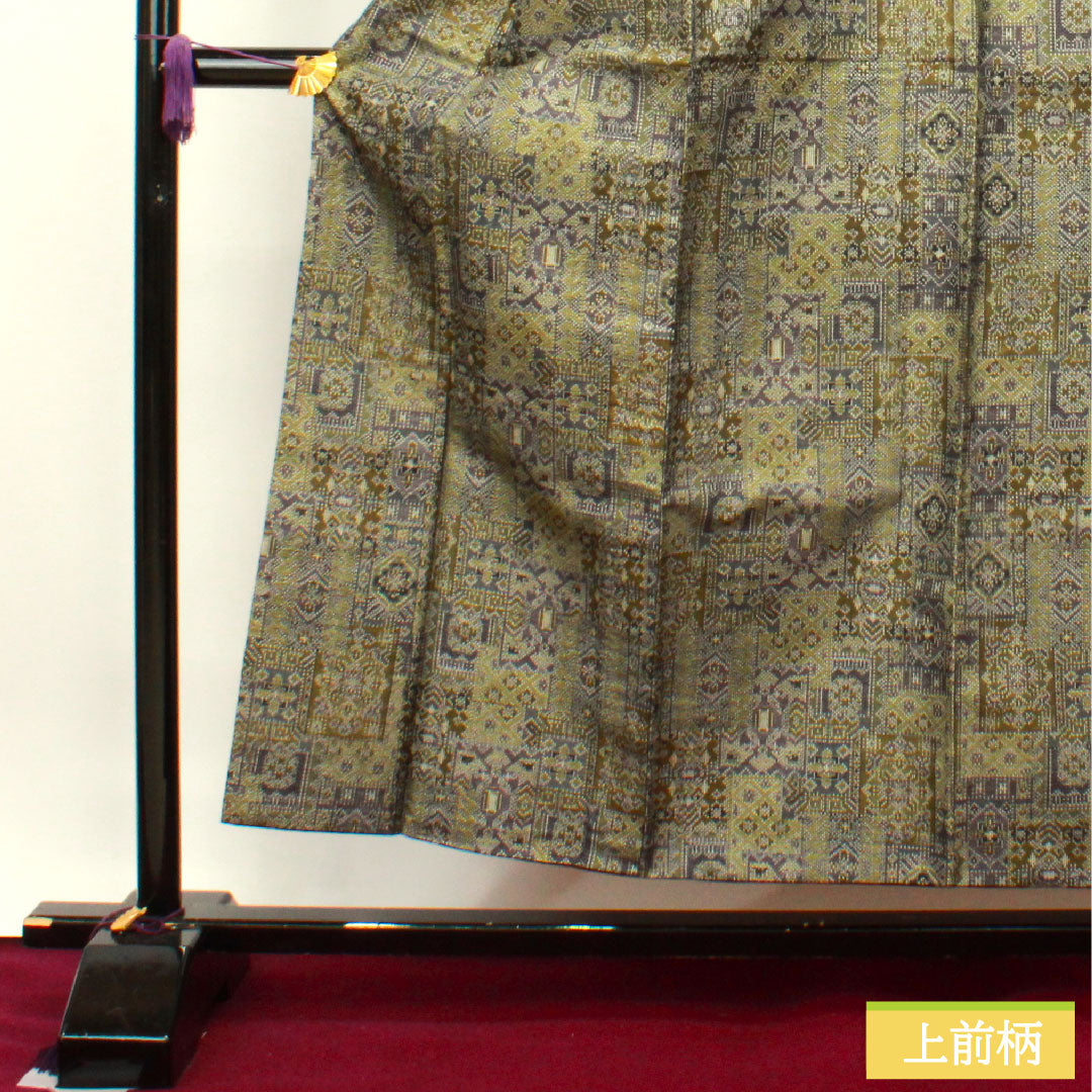 Tsumugi silk Length 159.5cm Sleeve length 65.5cm Geometric pattern S rank Awase Gradient 1116003032399