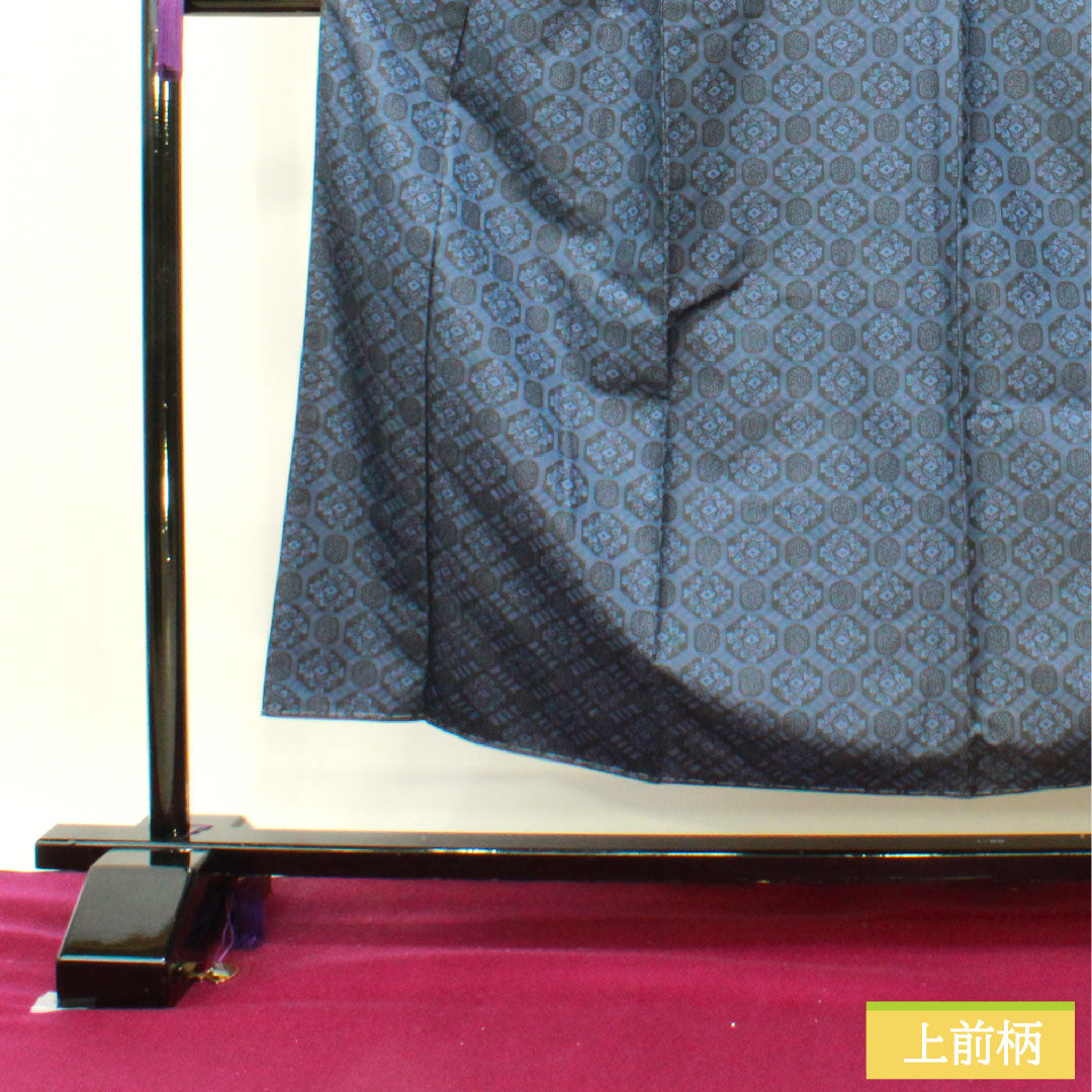 村山大島 正絹 身丈153cm 裄丈63cm  抽象模様 しつけ糸付き 未使用品 Sランク 袷 紺系 1116003162218