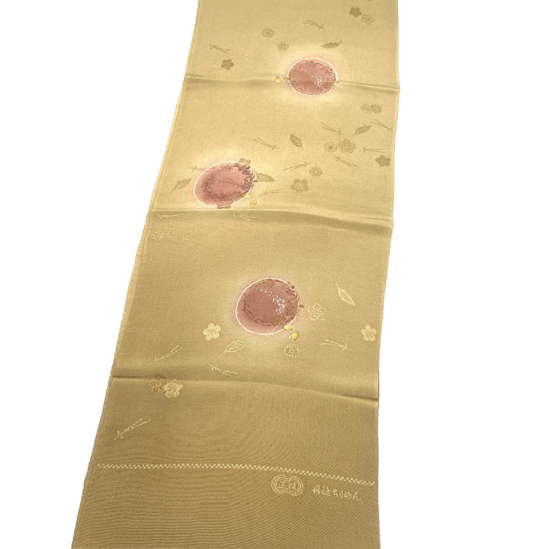 帯揚げ 正絹 Sランク セミフォーマル 枯野色（かれのいろ） 丹後ちりめん 吹き寄せ 花 長さ約174cm 幅約29.5cm ベージュ系 1136002552925