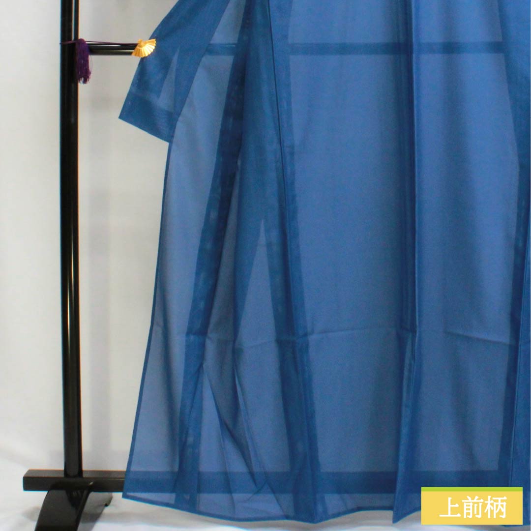 夏物 ポリエステル 色無地 Sランク 身丈164cm 裄丈65cm 紺碧色（こんぺきいろ） 洗える着物 絽 青系 1132002912417