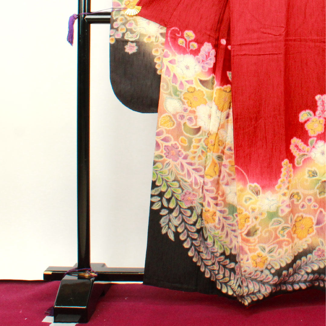 振袖 身丈160.5cm 裄丈63.5cm 袷  海老色 辻ヶ花  正絹 Aランク 赤系 1113001443412
