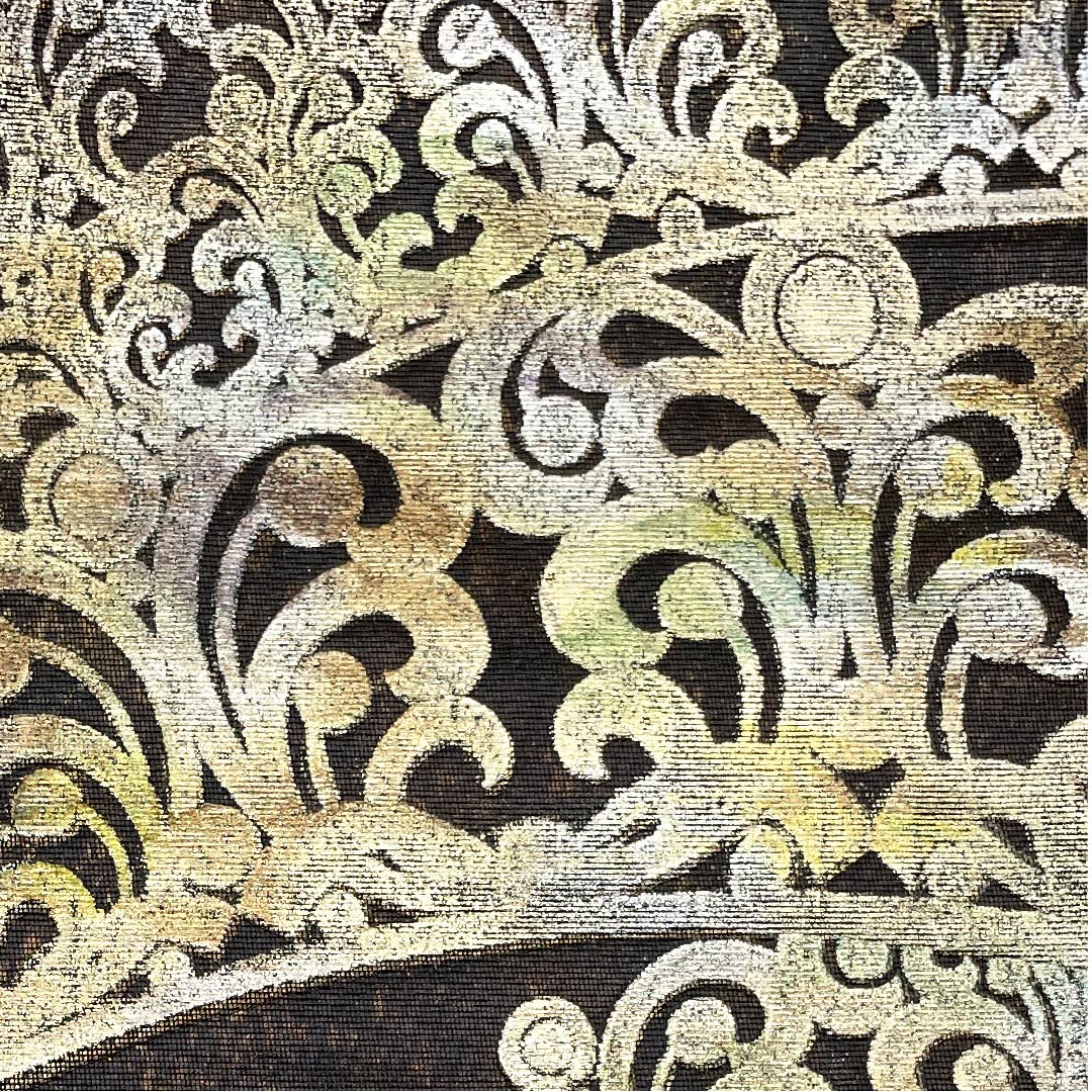 （未仕立）袋帯 憲房色（けんぼういろ） 金唐皮（きんからかわ） 抽象模様 帯丈474cm 正絹 Sランク 六通 フォーマル 茶系 1123006072414