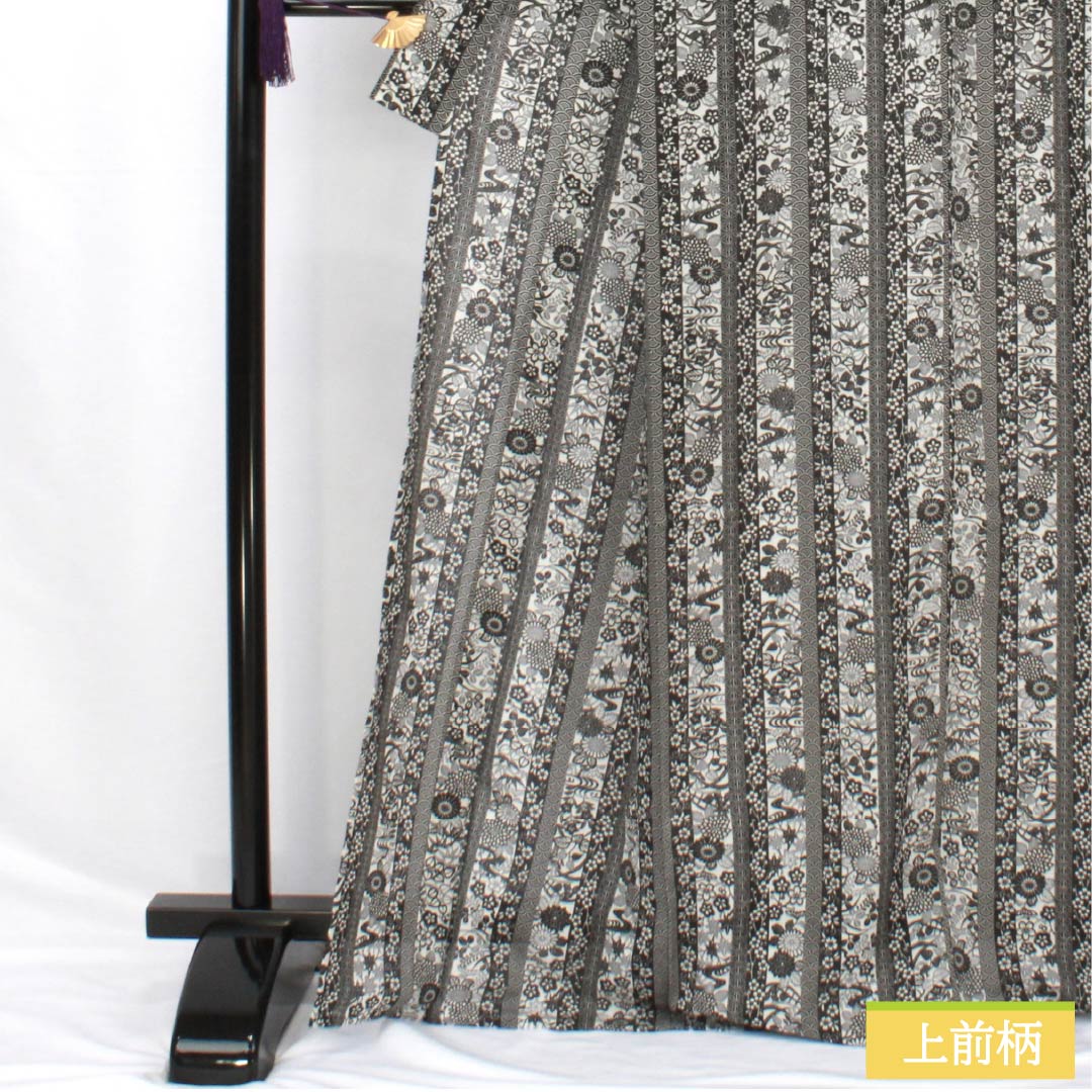 Summer kimono, polyester, small pattern, length 170cm, sleeve length 67cm, stripes, auspicious pattern, washable kimono, gauze, S rank, monotone, 1132002272627