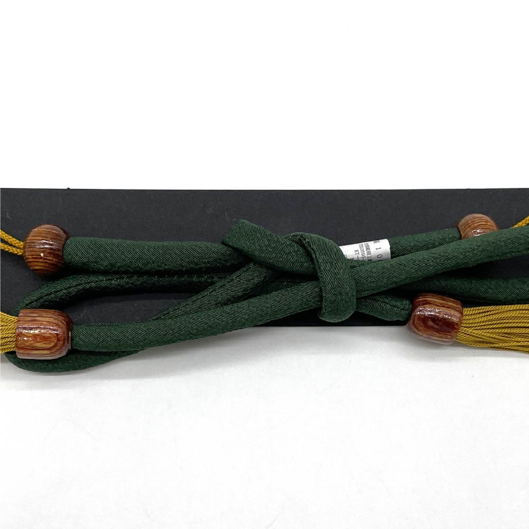 羽織紐 正絹 NEWランク カジュアル 黒緑色（くろみどりいろ） 撚り房 もろ縄結び 蝶結び 丸ぐけ 緑系 1121000091919
