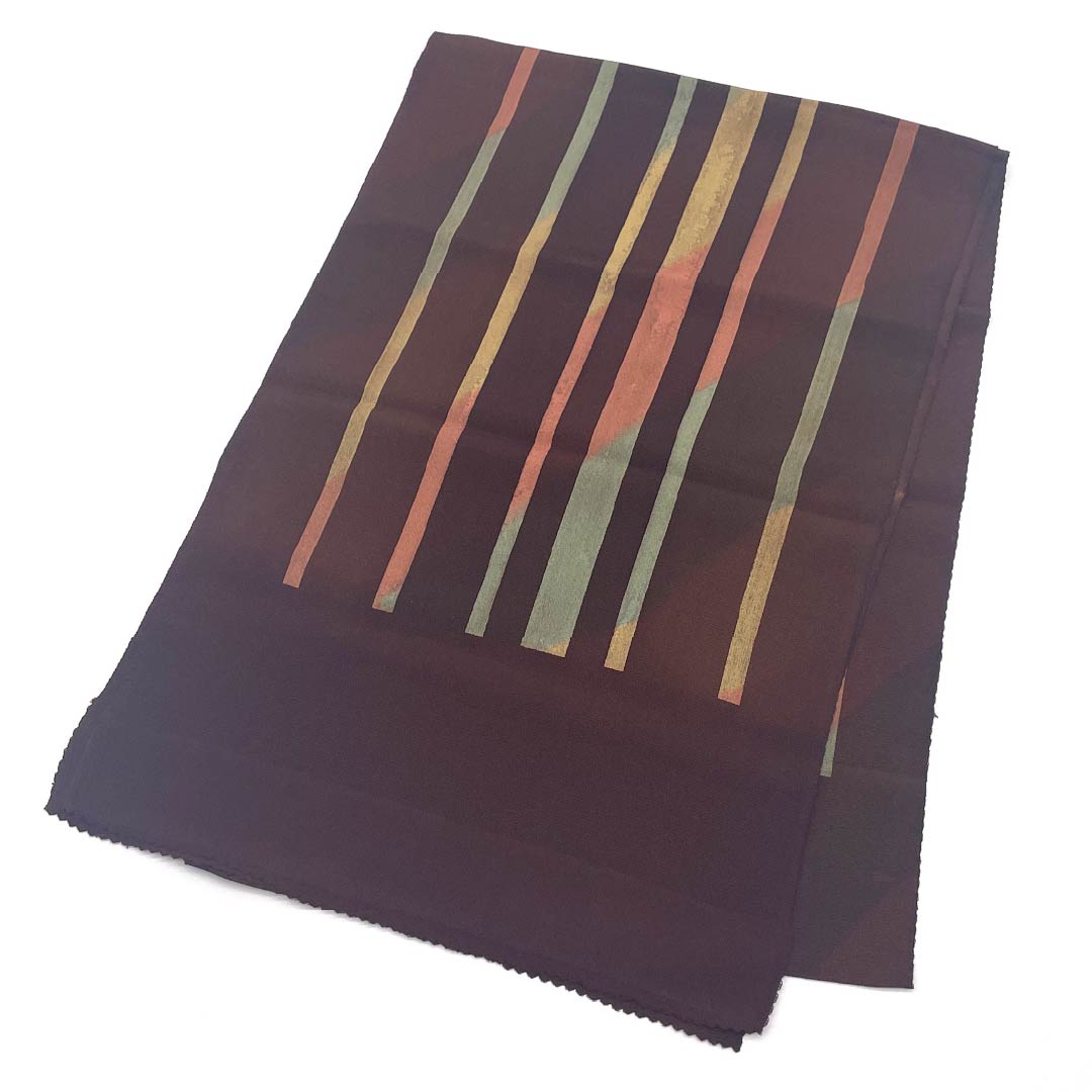 帯揚げ 正絹 Sランク カジュアル 鉄黒色（てつぐろいろ） 縞 長さ約184cm 幅約30.5cm 茶系 1136002052914