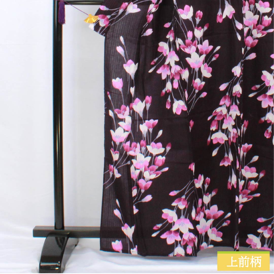 浴衣 木綿 身丈163cm 裄丈66.5cm Sランク 単衣 紫系 紫黒色（しこくしょく） 鉄線 1118005282420