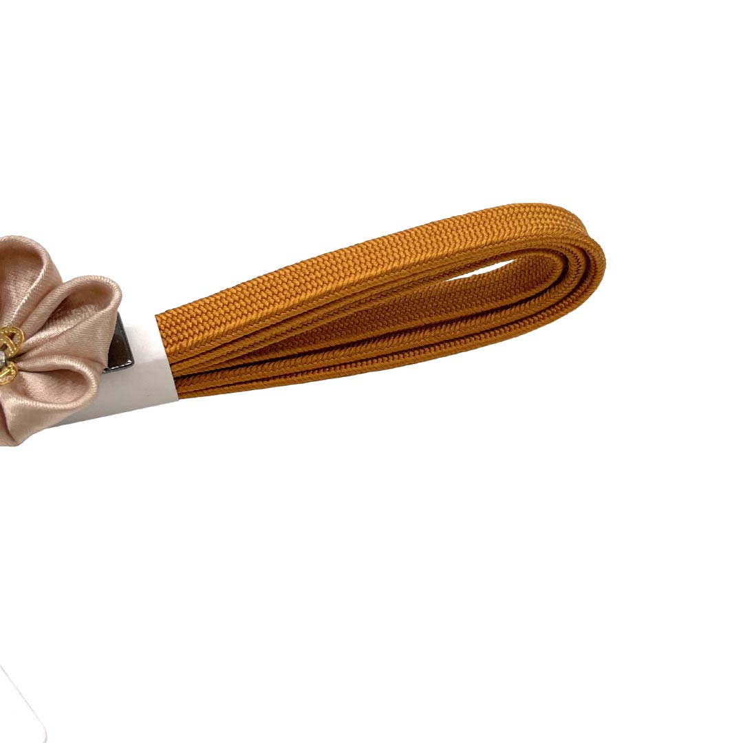 (新品)帯締め 正絹 NEWランク 三分紐 柿色（かきいろ） 帯留め付き つまみ細工 日本製 長さ約135cm 幅約0.8cm カジュアル 橙系 1135006471326