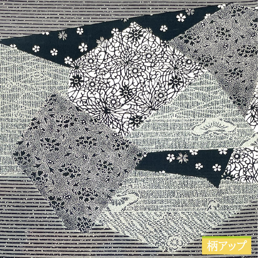 袋帯 正絹 Sランク 染め帯 作家物 型染模様   帯丈446cm ポイント柄 カジュアル グレー系 1123017392322