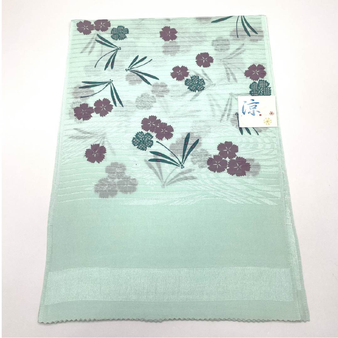 （新品）帯揚げ 正絹 セミフォーマル 薄水色（うすみずいろ） 夏物 撫子 トンボ 長さ約170cm 幅約29cm NEWランク 水色系 1136000801924