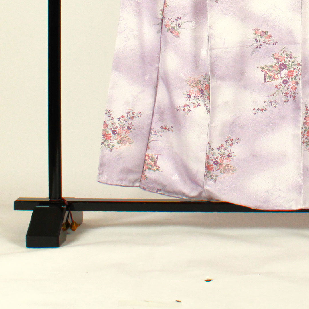 小紋 身丈158cm 裄丈65cm 袷  古典柄 洗える着物  ポリ Aランク 紫系 1115000983320