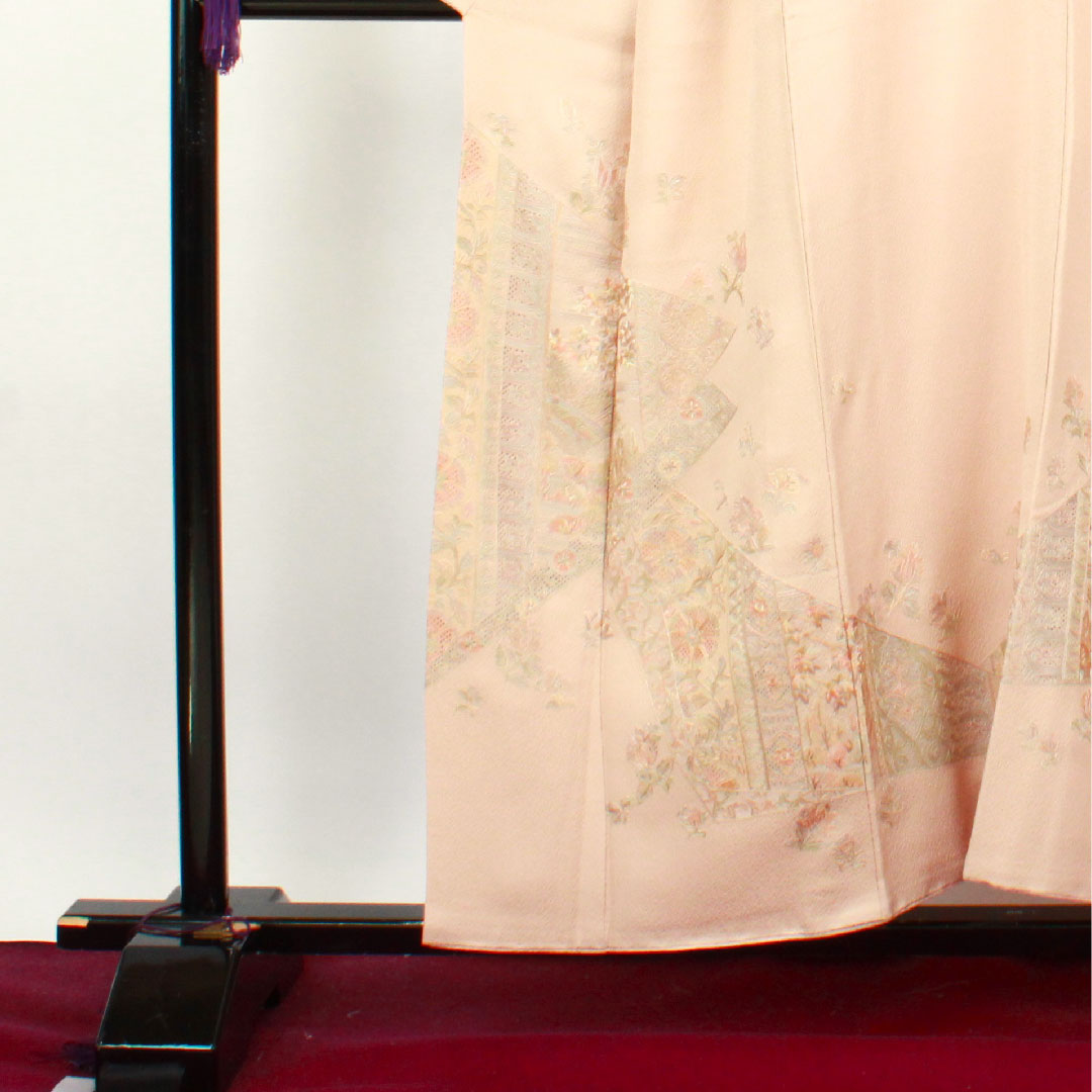 訪問着 袷 身丈154cm 裄丈62.5cm 惚色 蘇州刺繡 汕頭刺繡 木瓜 正絹 Sランク ピンク系 1112002692213
