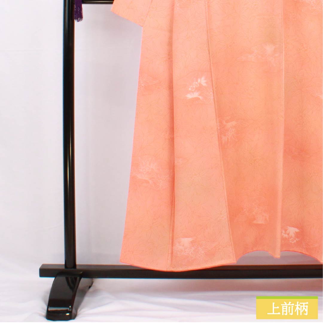 小紋 正絹 身丈150.5cm 裄丈62cm 袷 珊瑚色（さんごいろ） ボカシ染 抽象花 Sランク ピンク系 1115005472113