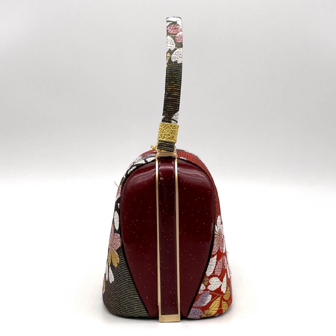 Formal Japanese style bag, deep red, for long-sleeved kimono, cherry blossom, classic pattern, red, A rank, 113900049312