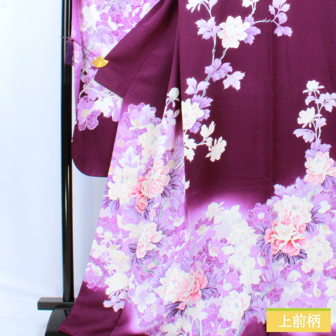 振袖 正絹 Aランク 身丈169cm 裄丈69cm 袷 似紫色（にせむらさきいろ） 京友禅 草花 紫系 1113002153520