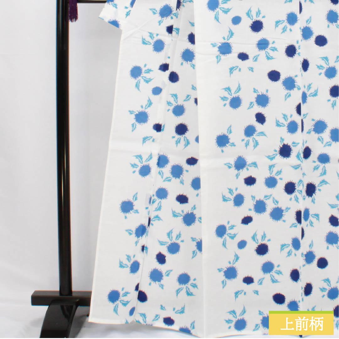 Cotton Yukata, Length 166cm, Sleeve Length 64.5cm, A Rank, Single Layer, White, Thistle Pattern, 1118006723511