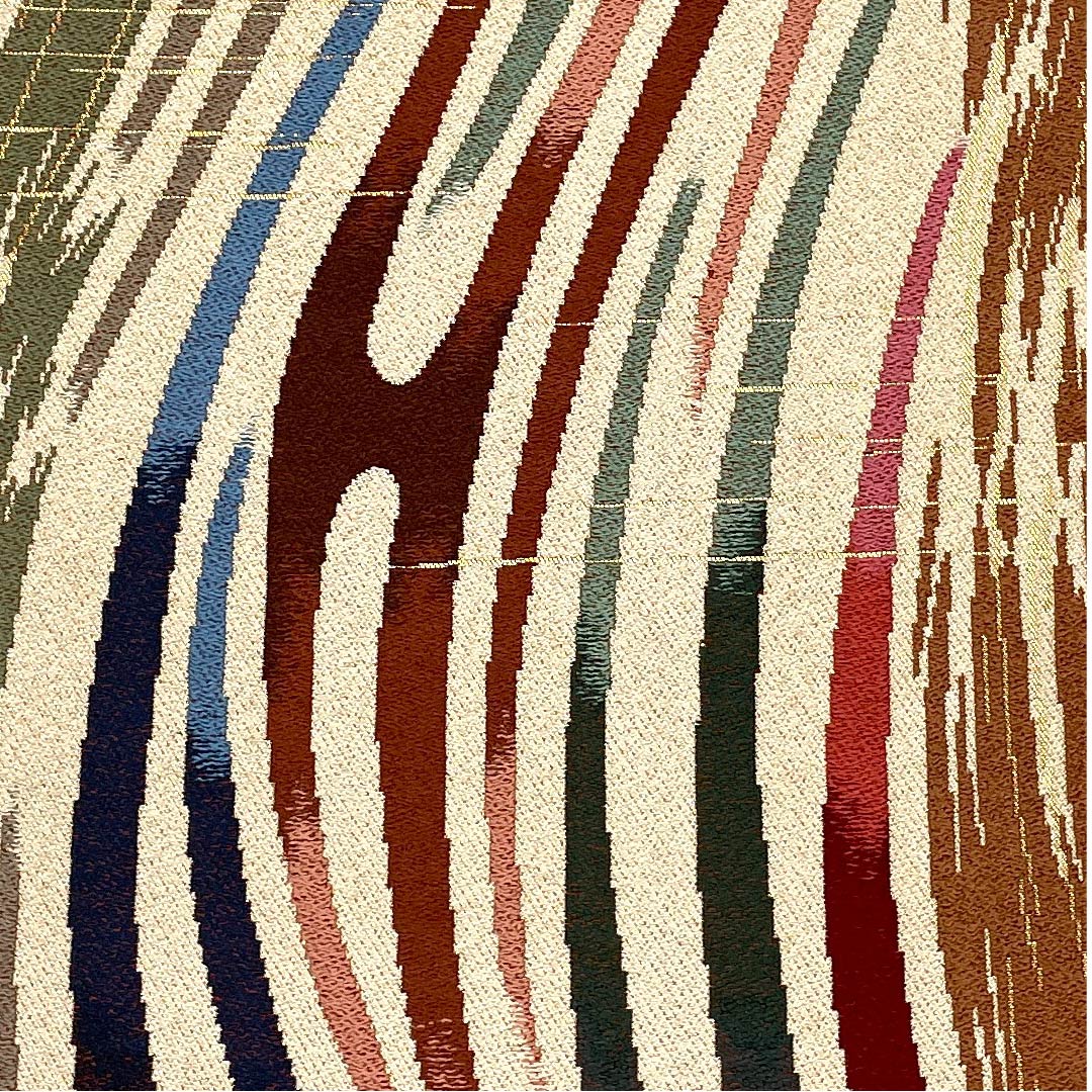 袋帯 灰緑色（はいみどりいろ） 白綾苑大庭 幾何学模様 帯丈430cm 正絹 Aランク 六通 カジュアル グラデーション系 1123009393399