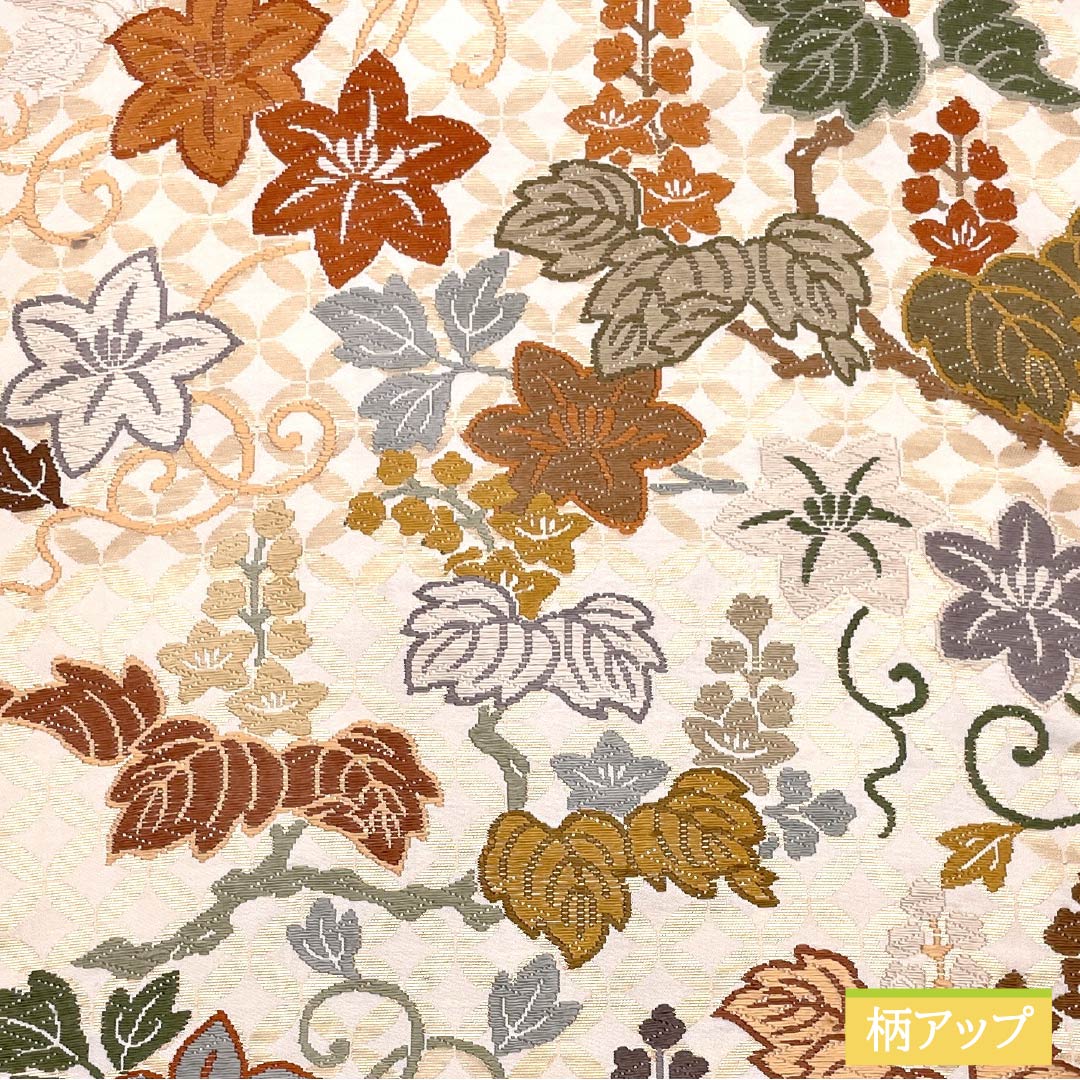 袋帯 正絹 胡粉色（ごふんいろ） 唐織 七宝桐鉄線文 帯丈422cm Aランク 六通 フォーマル 白系 1123014093311