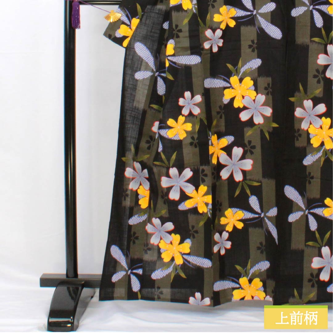 浴衣 木綿 身丈162.5cm 裄丈67cm Sランク 単衣 グラデーション系 鈍色（にびいろ） 桜 蝶 1118005252499