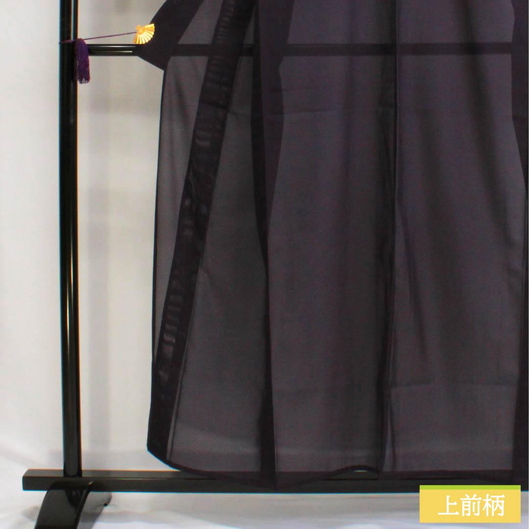 夏物 ポリエステル 色無地 Aランク 身丈155cm 裄丈65cm 紫烏色（しうしょく） 一つ紋 丸に抱き茗荷 洗える着物 絽 紫系 1132002933320