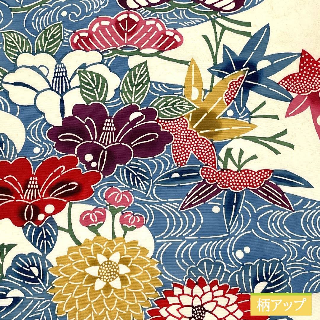 Nagoya obi, Kyoto Bingata, flowing water, camellia, autumn leaves, obi length 336cm, pure silk, B rank, full length, casual, white, 1124007344311, Nagoya style