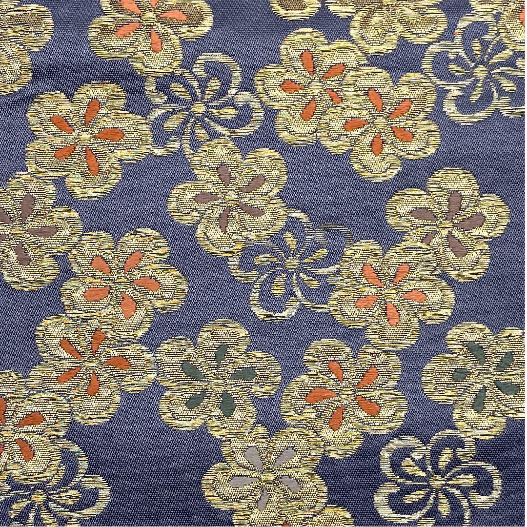 （未仕立）半幅帯 江戸納戸色（えどなんどいろ） 桜 新品未使用品 帯丈438cm 正絹 青系 NEWランク 1125000311917