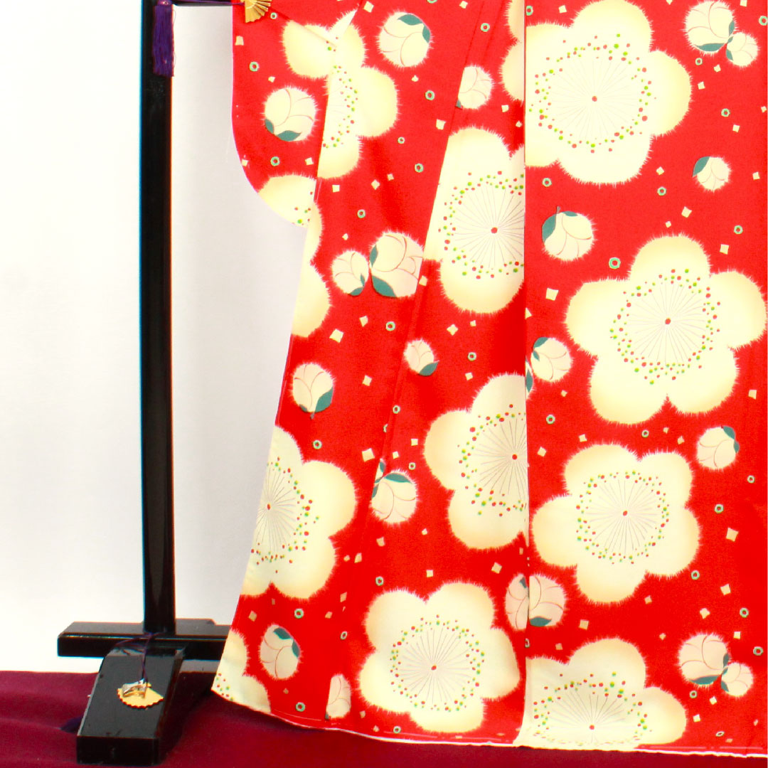 振袖 身丈171.5cm 裄丈67.5cm 袷  土耳古赤色 洗える着物 桜  ポリ Sランク 赤系 1113001082612