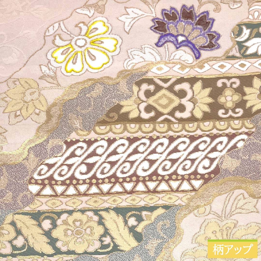 名古屋帯 ポリエステル Sランク 薄桜色（うすさくらいろ） 古典柄 唐花 帯丈370cm ポイント柄 セミフォーマル ピンク系 1124010802313 名古屋仕立て
