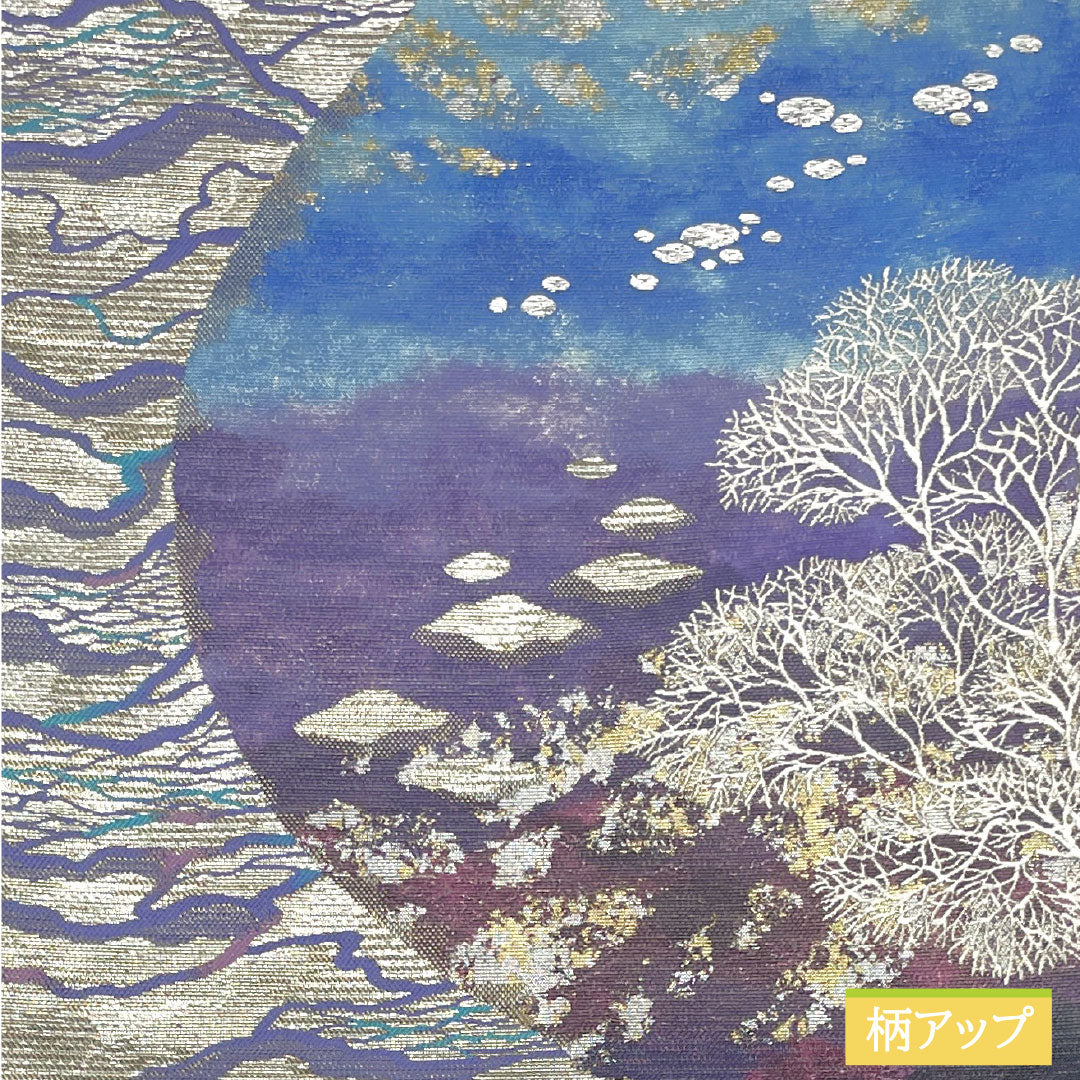 袋帯 正絹 Sランク 引箔 西陣織 新はじく加工 帯丈448cm ポイント柄 セミフォーマル 銀系 1123016442322