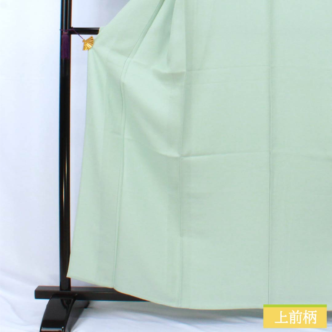 色無地 正絹 Sランク 身丈160.5cm 裄丈65.5cm 秘色（ひそく） 一つ紋 剣片喰 縫い紋 単衣 緑系 1114002352419