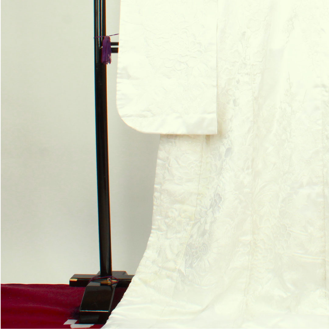 白無垢 身丈197cm  刺繡 花車 草花模様 ポリエステル Bランク 袷 白系 1110000524911