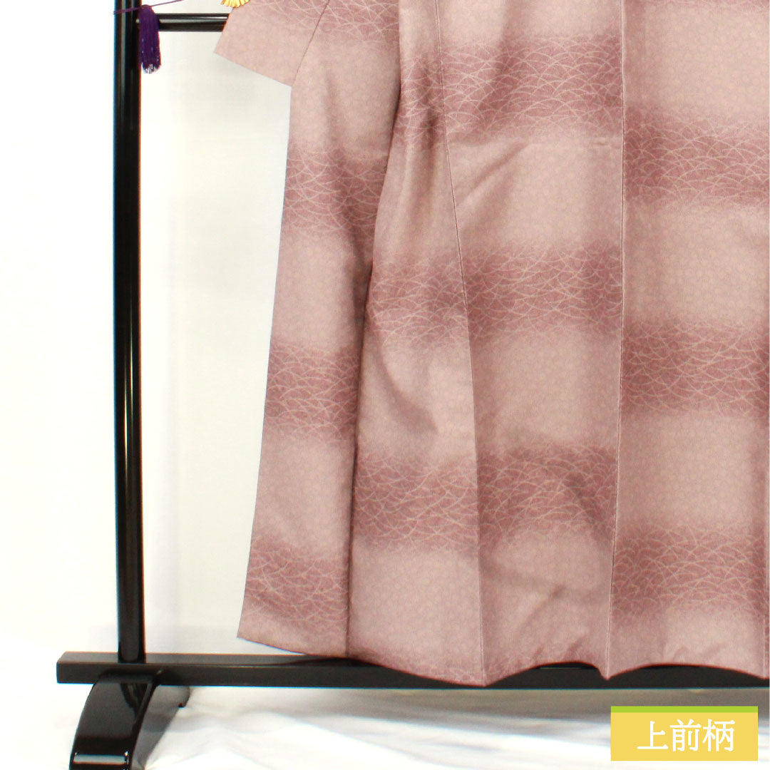 小紋 ポリエステル 身丈155.5cm 裄丈63.5cm 袷 桜鼠色（さくらねずいろ） 洗える着物 菊 露芝 Aランク 紫系 1115004913320