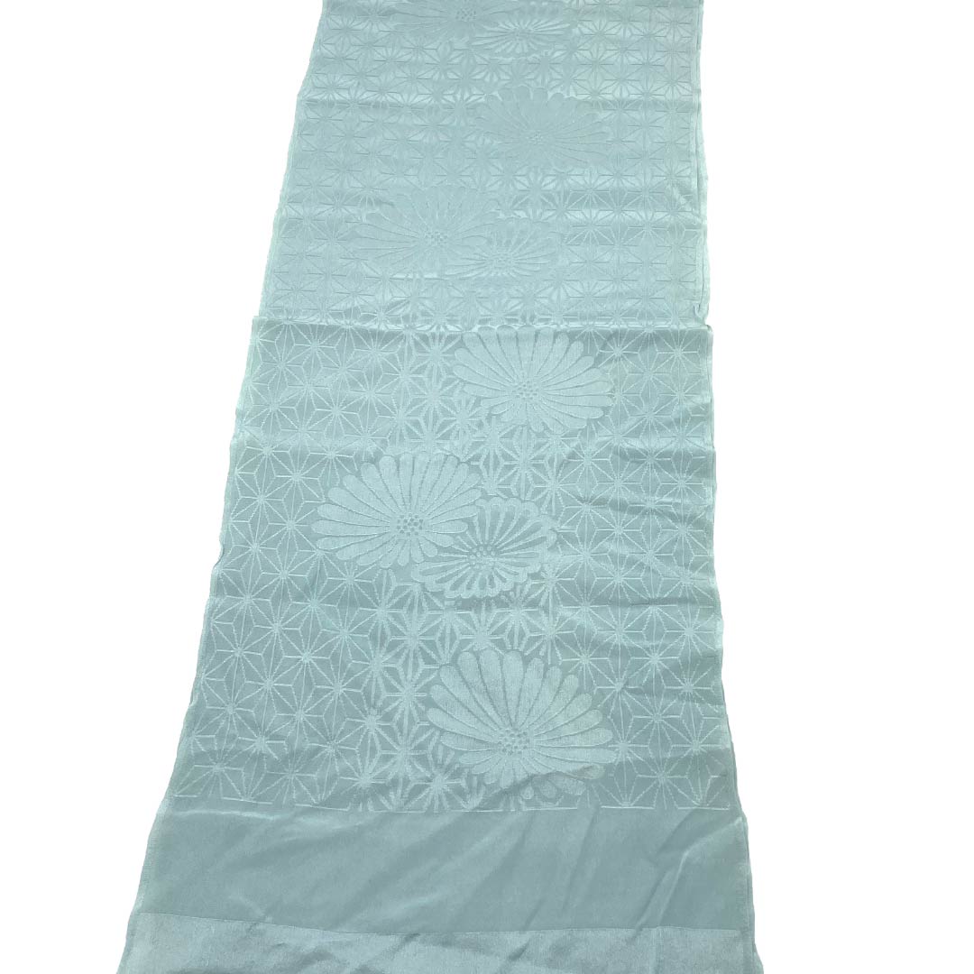 帯揚げ 正絹 Aランク カジュアル 麻の葉 菊 長さ約164cm 幅約29cm 緑系 1136005113919