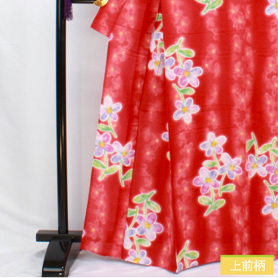 浴衣 木綿 身丈165cm 裄丈69cm Aランク 単衣 朱系 紅絹色（もみいろ） 草花模様 hiromichi nakano ヒロミチナカノ 1118006133516