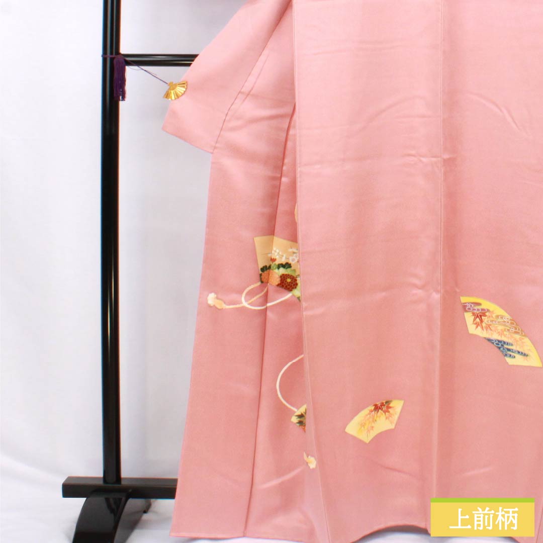 Visiting Kimono, Pure Silk, S-Rank, Lined, Length 164cm, Sleeve Length 62.5cm, Single-Layer Plum Blossom-Colored Kimono, Kyoto Yuzen, Tsukesage, Auspicious Design, with Basting Thread, Pink, Product Number: 1112006552413