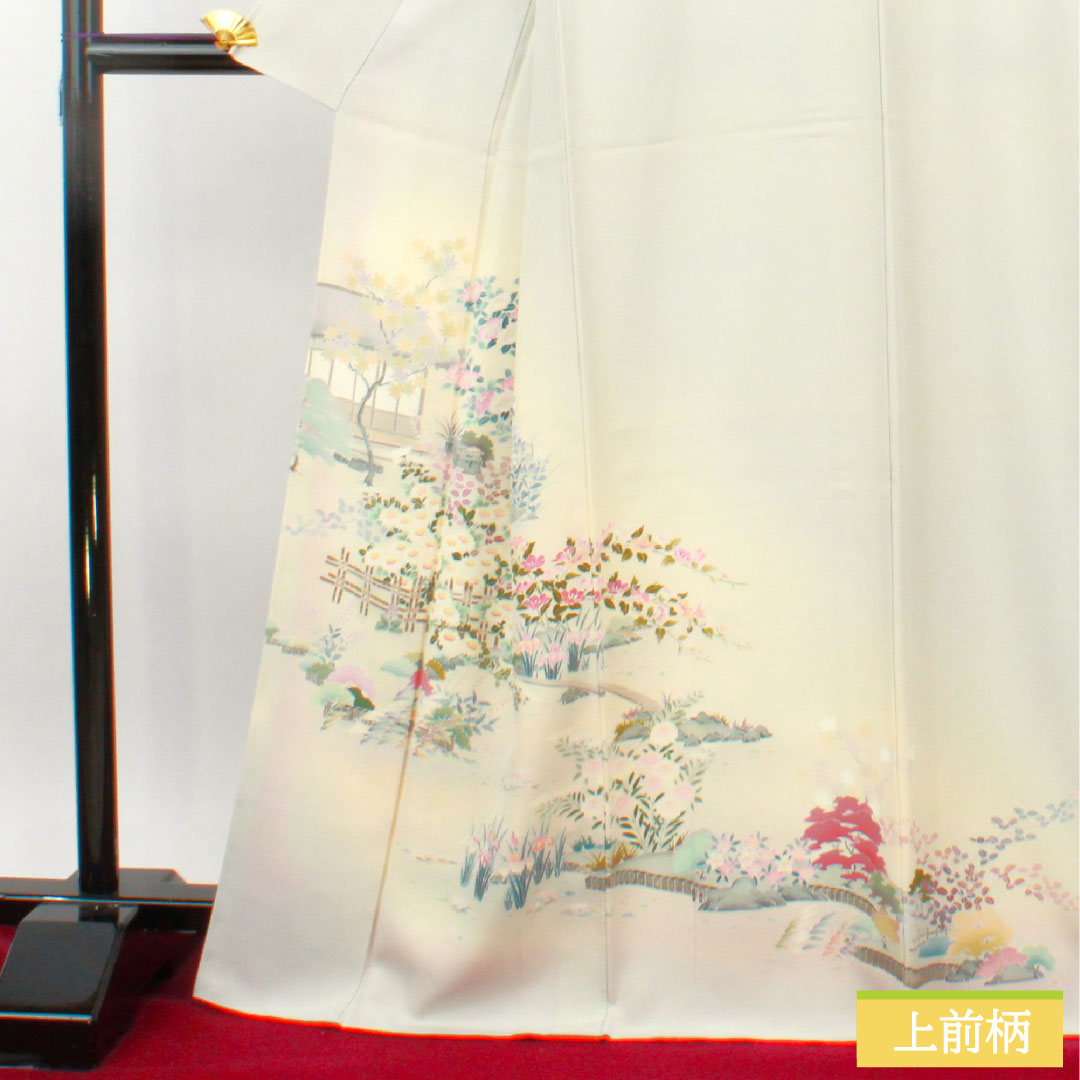 訪問着 正絹 袷 身丈168.5cm 裄丈68cm 銀白色（ぎんはくしょく） 加賀友禅 茶屋辻模様 作家物 Aランク グレー系 1112004743522