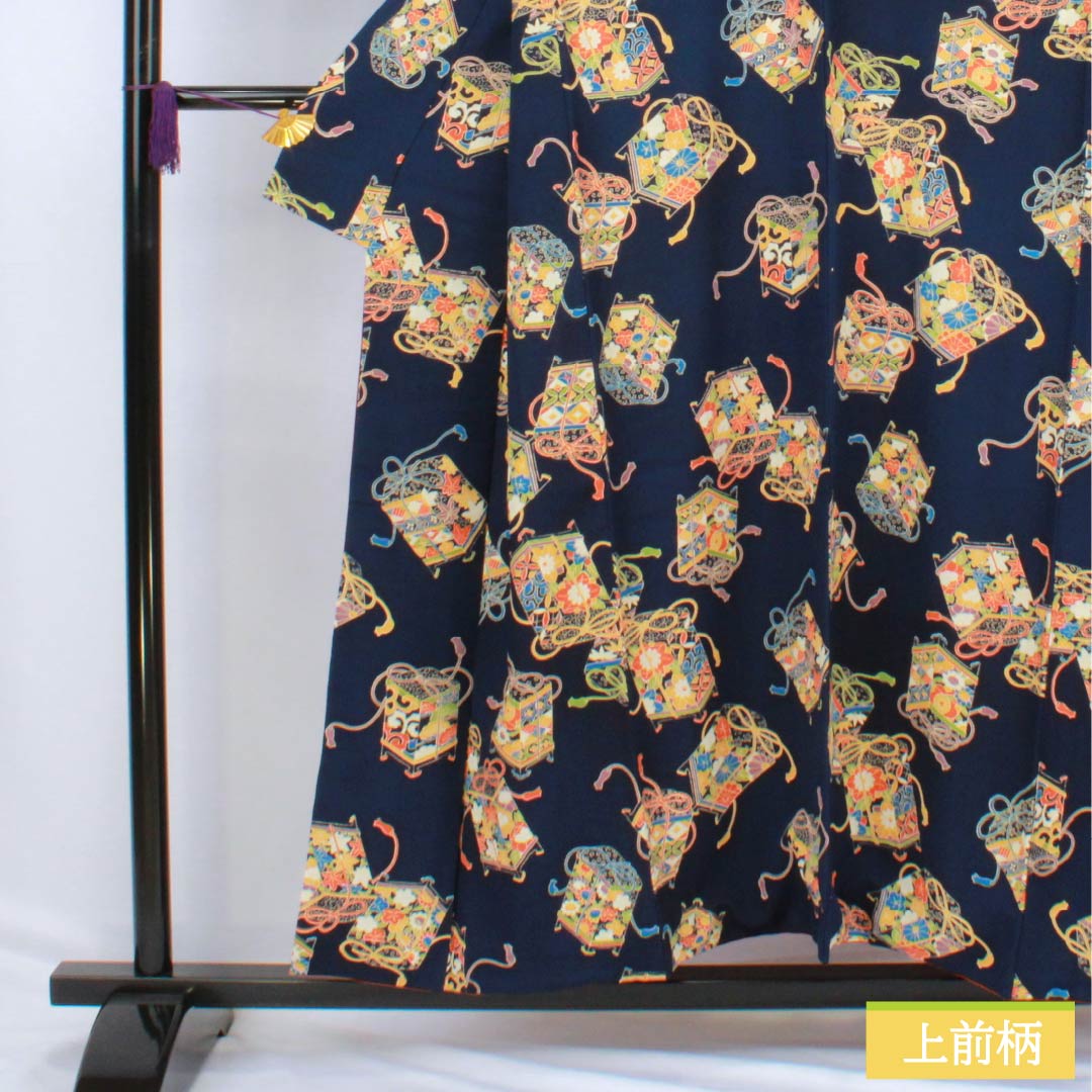 Komon (small pattern) silk, A-rank, length 154.5cm, sleeve length 64cm, lined, navy blue (kon-iro), shell-shaped kimono (shell bucket), navy blue, product number 1115006683218