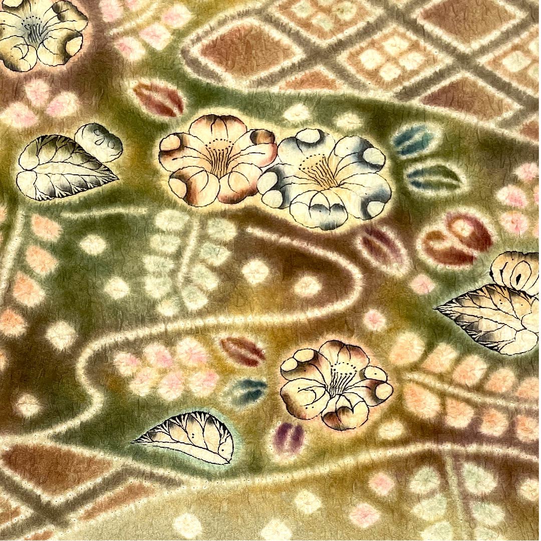 名古屋帯 蒸栗色 辻ヶ花 帯丈340cm 正絹 Aランク ポイント柄 セミフォーマル 黄系 1124003533323  開き仕立て