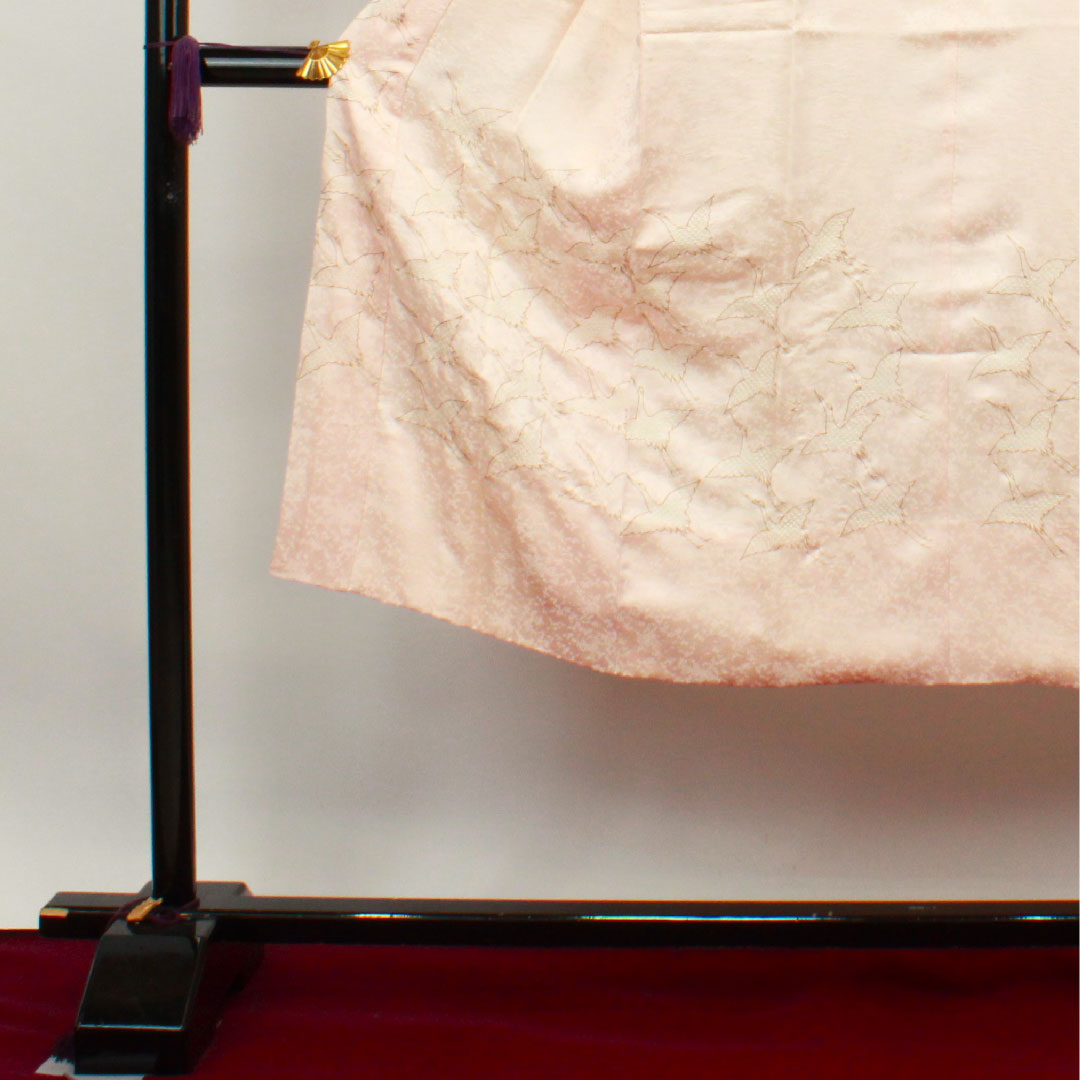 長襦袢 正絹 身丈135cm 裄丈68cm 袷  フォーマル 鶴 部分絞り 絵羽付け  Sランク ピンク系 1129000532413