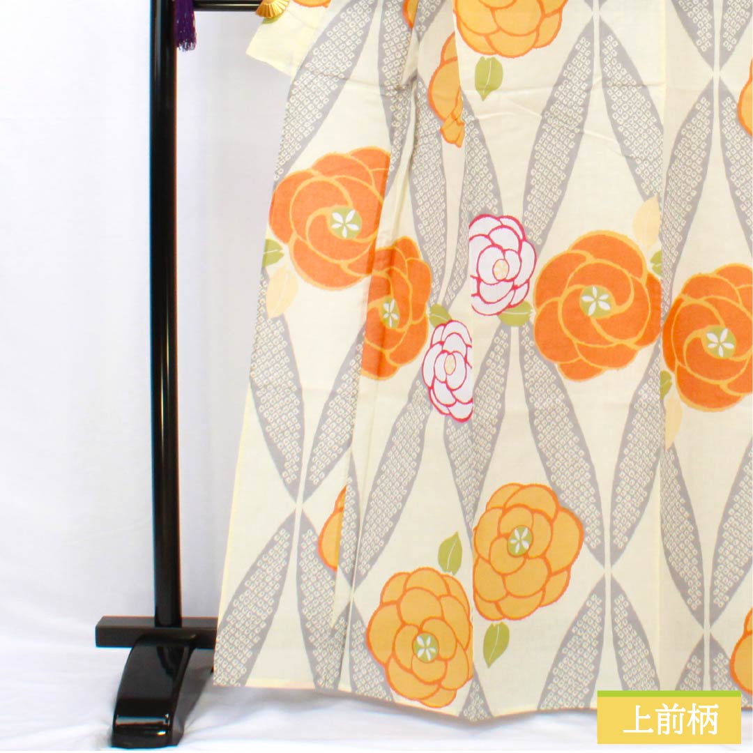 Yukata Cotton Length 165cm Sleeve length 66cm New rank Single layer Cream color Geou-iro (fang yellow) Brand new unused item Flower 1118005561515