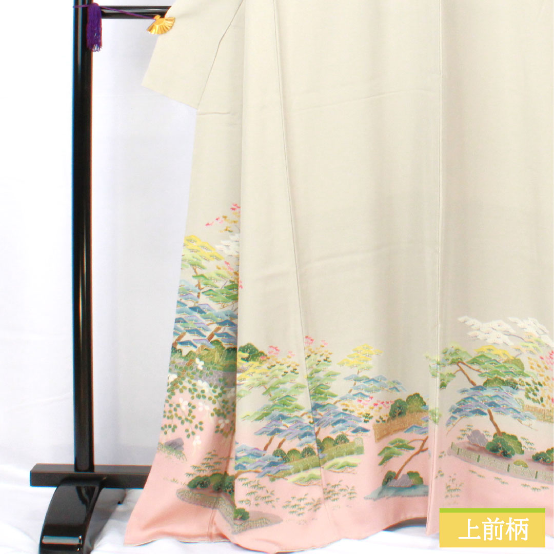 色留袖 正絹 身丈166cm 裄丈68cm 袷 卯の花色（うのはないろ） 京加賀友禅 一つ紋 違い鷹の羽 パールトーン加工 しつけ糸付き 未使用品 Sランク グレー系 1111001662522